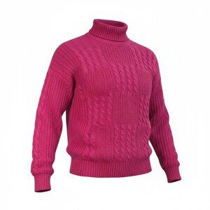 Vintage Pink Cable Knit Turtleneck Sweater Large Cozy Preppy Cottagecore Fuschia